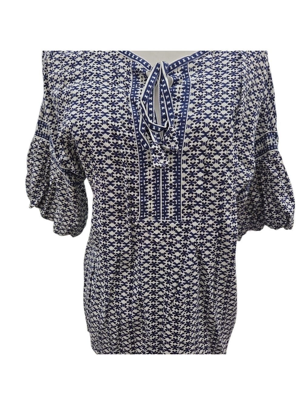 Max Studio Navy and White Patterned Blouse M